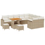 vidaXL Ensemble de canapé de jardin 12 pièces avec coussins beiges en poly rotin et en acacia.