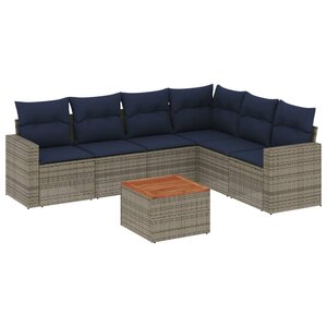 vidaXL Salon de jardin 7 Pièces avec coussins gris résine tressée