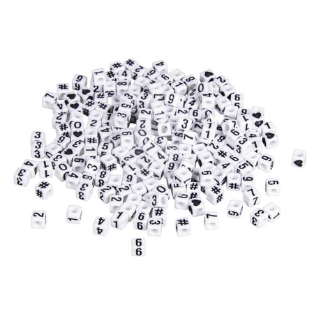 Perles en plastique avec chiffre Cube  blanc  5x5mm  40g