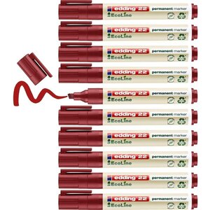 Marqueur Permanent Ecoline 22 Rechargeable Rouge Pointe Biseautée 1-5 mm x 10 EDDING