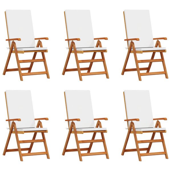 Chaises de jardin relaxantes vidaXL avec coussins 6 Pièces en bois de teck massif