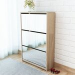 vidaXL Meuble à chaussures 3 étagères Miroir 63x17x102 5 cm Chêne