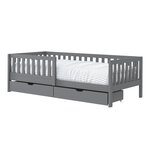Lit Isa 2 tiroirs barrière gris + matelas