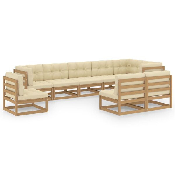 vidaXL Salon de jardin 9 Pièces avec coussins Bois de pin massif