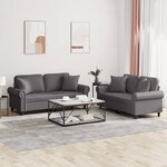 vidaXL Ensemble de canapés 2 Pièces avec coussins gris similicuir