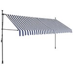 vidaXL Auvent manuel rétractable avec LED 350 cm Bleu et blanc