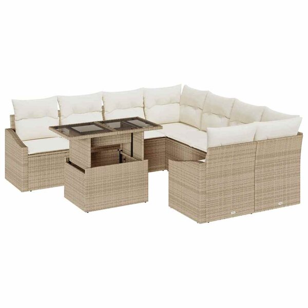 vidaXL Ensemble de canapé de jardin 9 Pièces Beige et crème polyrotin