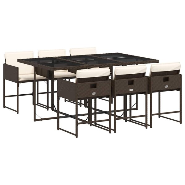 vidaXL Ensemble à manger de jardin et coussins 7 Pièces marron rotin