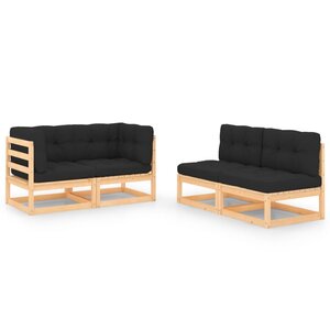 vidaXL Salon de jardin 4 Pièces avec coussins Bois de pin massif