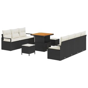 Ensemble de canapé de jardin 10 pièces vidaXL avec coussins noirs en poly rotin