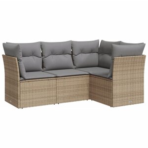 vidaXL Salon de jardin avec coussins 4 Pièces beige résine tressée
