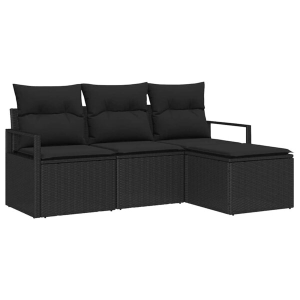 vidaXL Ensemble de Canapés avec coussin 4 Pièces Noir polyrotin