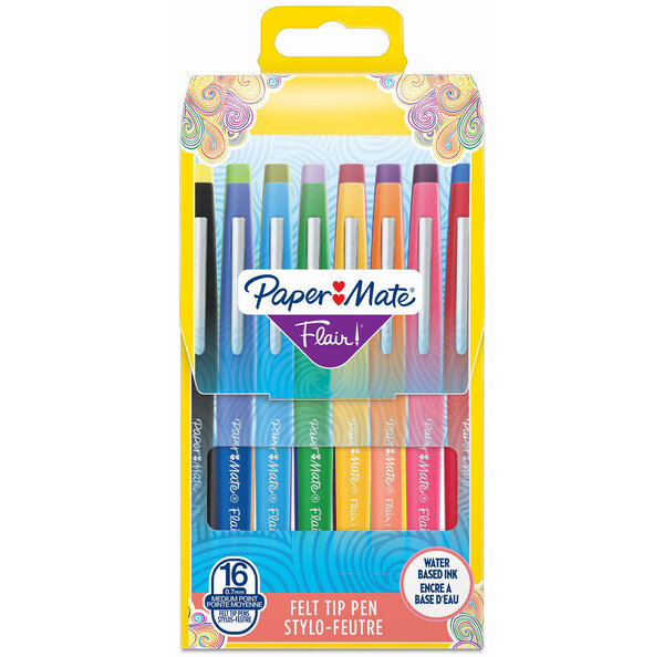 Paper Mate Flair Original - 16 feutres - Assortiment de couleurs - pointe moyenne 0.7mm