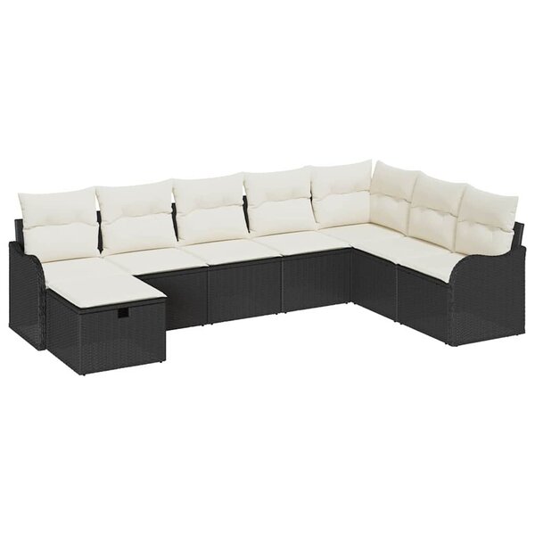 vidaXL Ensemble de canapé de jardin avec coussin 8 Pièces Noir et crème