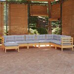 vidaXL Salon de jardin 8 Pièces avec coussins gris Bois de pin massif