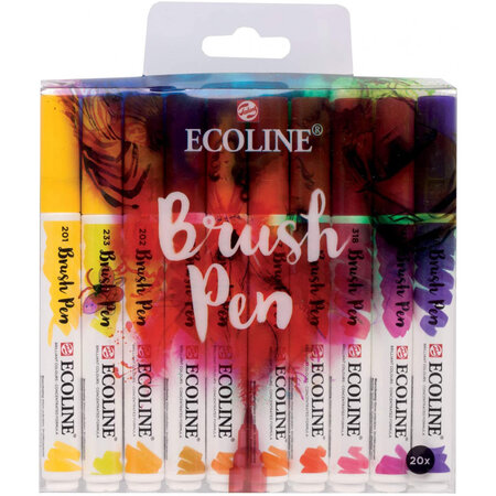 Lot de 20 feutres pinceaux aquarelle transparente ecoline brush pen - royal talens