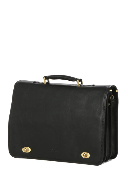 Cartable homme Premium en cuir - KATANA - 2 soufflets - 40 cm - 31017-Noir