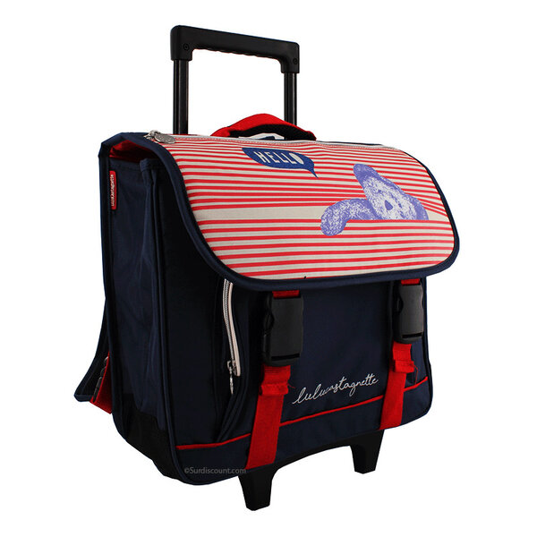 Cartable a roulettes lulu castagnette 38 cm 2 compartiments rayures