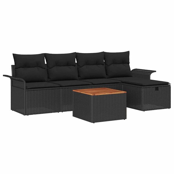 vidaXL Ensemble de canapé de jardin avec coussin 6 Pièces Noir Poly rotin