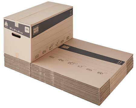 Lot de cartons de déménagement 128l - 80x40x40cm - made in france - 70  fsc certifé - charge max 20kg - pack & move