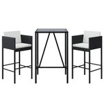 vidaXL Ensemble de bar de jardin 3 Pièces avec coussins noir poly rotin