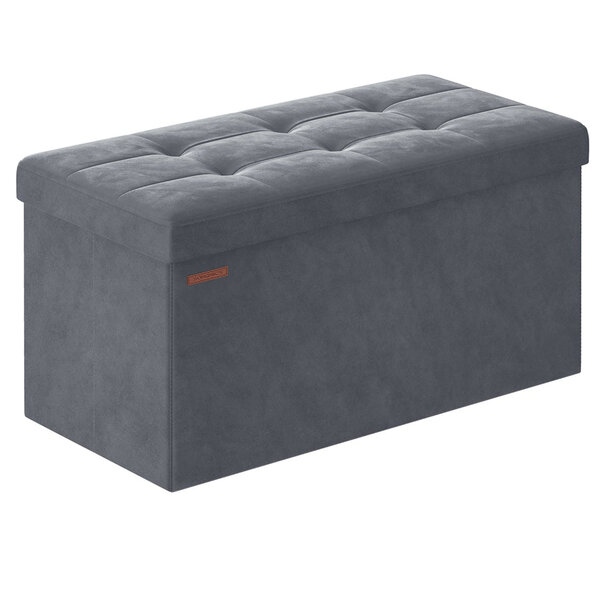 Banc de rangement pouf en velours avec couvercle avec 2 boîtes séparateur amovible capacité de charge 300 kg pour couloir salon chambre gris 12_0004157