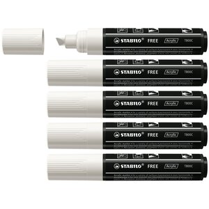 Marqueur pointe large FREE acrylic T800C 4-10mm blanc x 5 STABILO