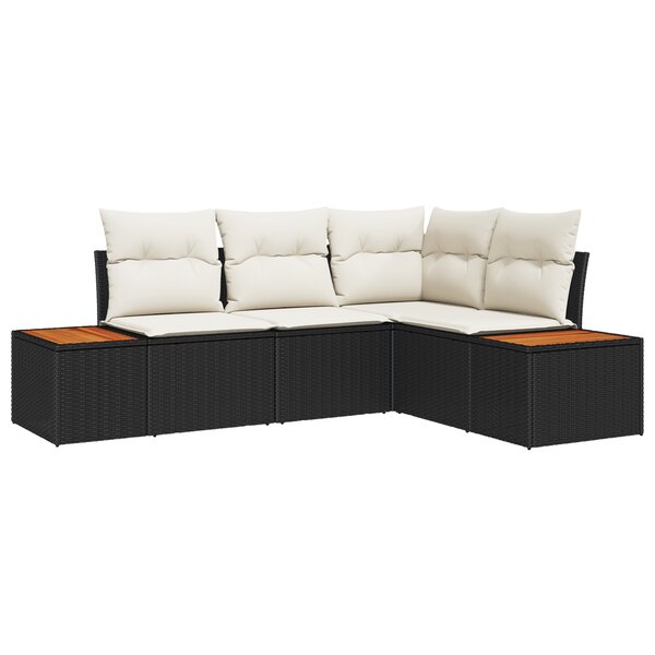 vidaXL Ensemble de Canapé de Jardin 4 Pièces avec Coussins Noir Poly Rattan Acacia