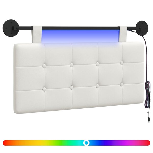 vidaXL Tête de lit suspendue Avec lumière LED Blanc Simili cuir