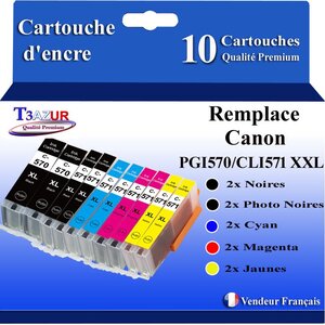 T3AZUR - 10x Cartouches compatibles avec Canon PGI-570XL CLI-571 XL pour Canon Pixma TS8050 TS8051 TS8052 TS8053 TS9050 TS9055
