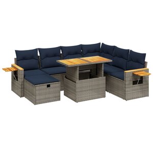 vidaXL Salon de jardin 8 Pièces avec coussins gris résine tressée