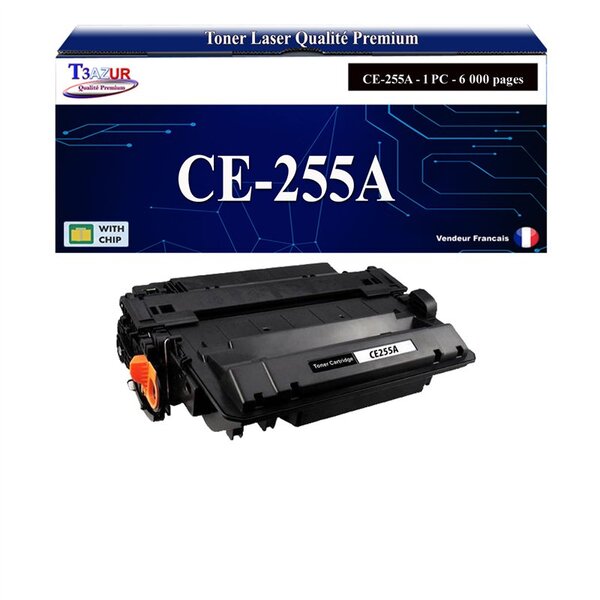T3AZUR -Toner compatible avec HP CE255A (55A) pour HP LaserJet Enterprise P3010  P3011  P3015  P3015D  P3015DN  P3015X