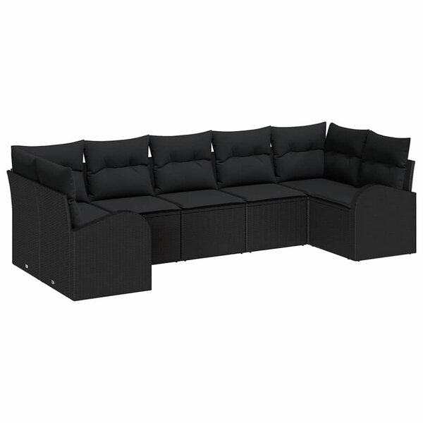 vidaXL Ensemble de canapé de jardin 7 Pièces Noir Poly rotin