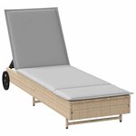 vidaXL Chaise longue avec roues et coussin beige résine tressée