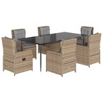 vidaXL Ensemble à manger de jardin et coussins 7 Pièces beige poly rotin