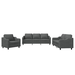 vidaXL Ensemble de canapés 3 Pièces avec coussins Gris foncé Tissu