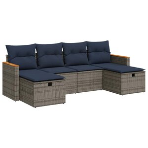 vidaXL Salon de jardin 6 Pièces avec coussins gris résine tressée
