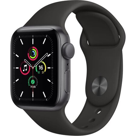 Apple Watch SE GPS, 40mm Boîtier en Aluminium Gris Sidéral avec Bracelet Sport Noir