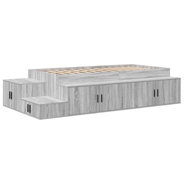 vidaXL Cadre de lit avec rangement Gris Sonoma 90 cm Bois d'ingénierie