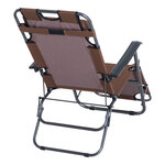 Chaise longue pliable bain de soleil transat de relaxation dossier inclinable avec repose-pied polyester oxford marron