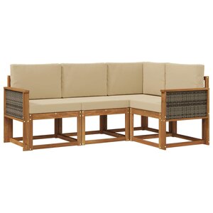 vidaXL Ensemble de canapés d'extérieur 4 pc Naturel et Beige Polyester