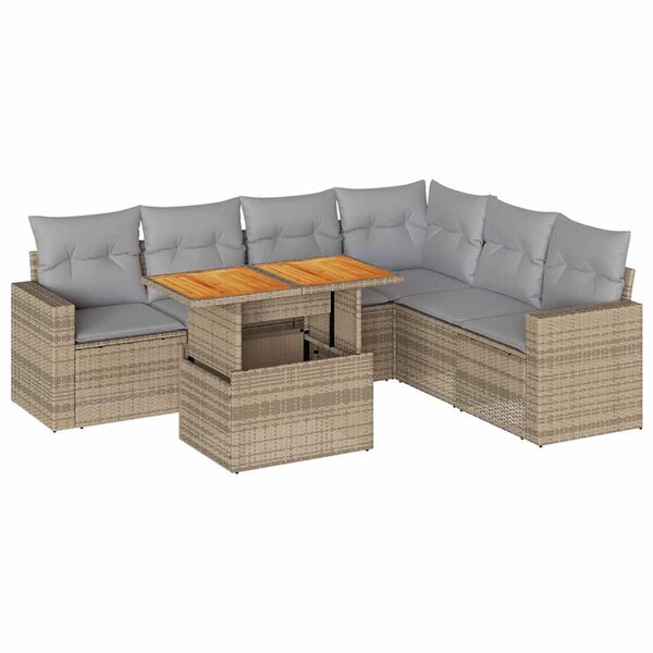 vidaXL Salon de jardin avec coussins 7 Pièces beige résine tressée
