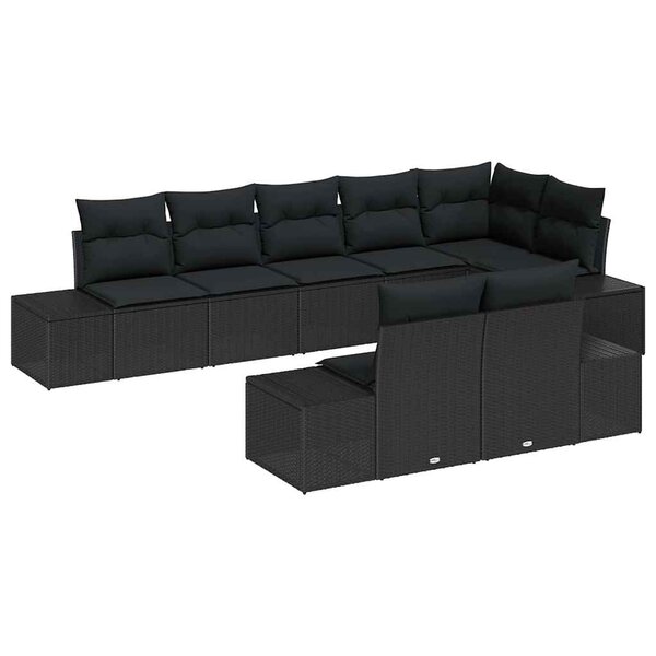 vidaXL Ensemble de canapé de jardin avec coussin 8 Pièces Noir Poly rotin