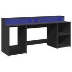 Bureau table poste de travail meuble d'ordinateur informatique étude avec lumières LED 200 x 55 x 91 cm bois d'ingénierie noir 02_0023433