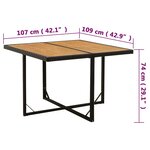 vidaXL Table de jardin Noir 109x107x74 cm Résine tressée bois massif