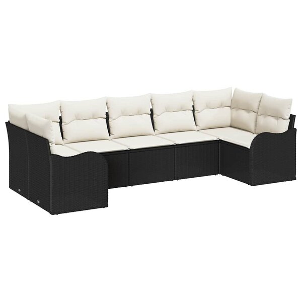 vidaXL Ensemble de canapé de jardin 7 Pièces Noir  blanc Poly rotin