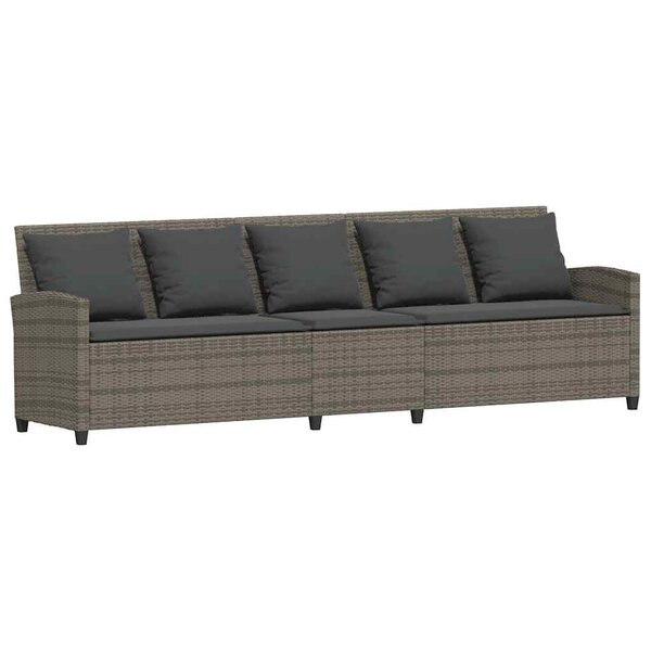 vidaXL Canapé de jardin avec coussins 5 places gris résine tressée