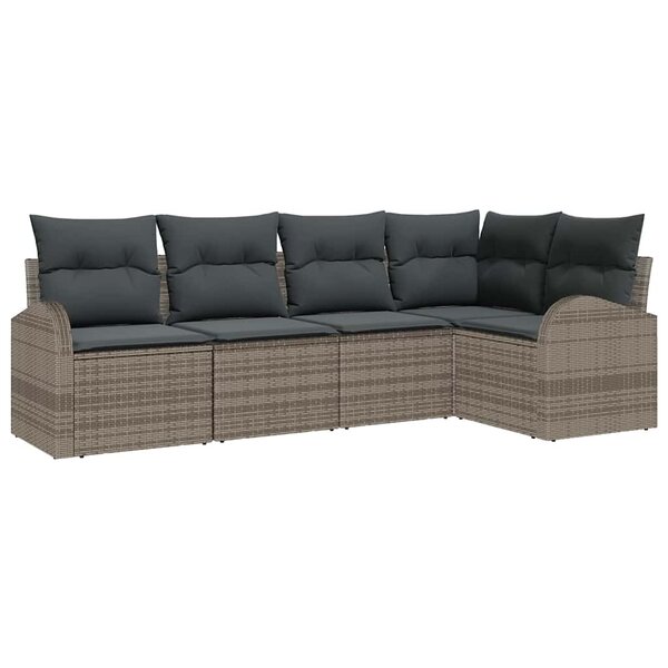 vidaXL Ensemble de canapé de jardin avec coussin 5 Pièces Gris Poly rotin