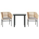 vidaXL Ensemble à manger jardin coussins 3Pièces marron poly rotin verre