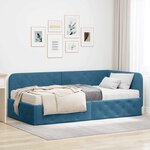 vidaXL Cadre de lit d'angle avec matelas Bleu 90 x 200 cm Velours